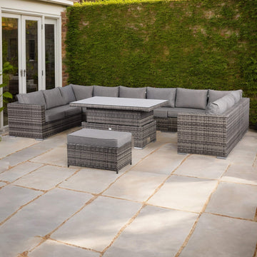 Cambridge U-Shape Modular Corner Sofa Set with Rising Table in Stone Browne Grey Weave(#431)